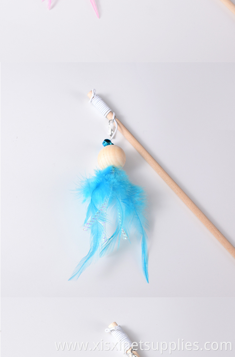 wood wand fish shape fancy toys for cat feather pet stick
